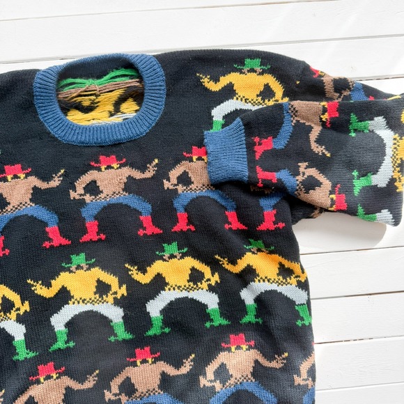vtg‎ black western cowboy novelty print wool sweater size M - Picture 2 of 5